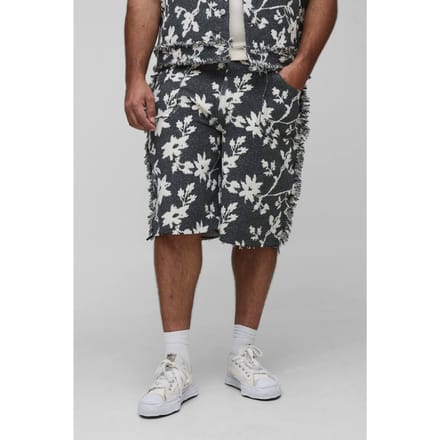 Plus Floral Tapestry Losse Pasvorm Shorts | Charcoal | Size 38