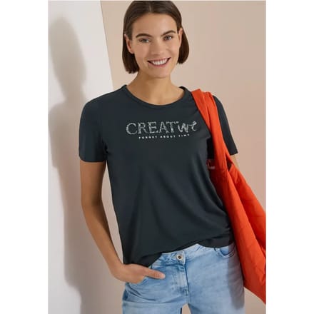 Shirt met ronde hals en glitteropdruk