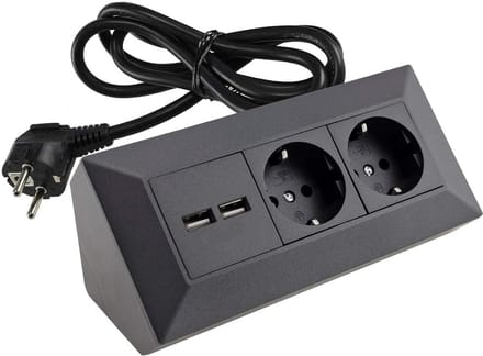 Hoekstopcontact met USB, 2-voudig, Geaard, 1,5 m Kabel