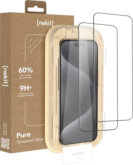 NEKIT Pure - Duo Pack Tempered Glass Geschikt voor Apple iPhone 15 Pro Max - 9H+ Gehard - GRS Gerecycled Glas - Screen Protector met Installatiebox - Case Friendly