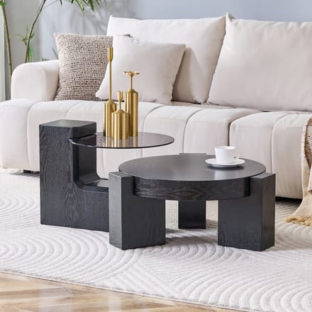 Salontafel Set - Afneembaar Glas MDF Set 2-Delig - Modern Design - Glas MDF - Zwart
