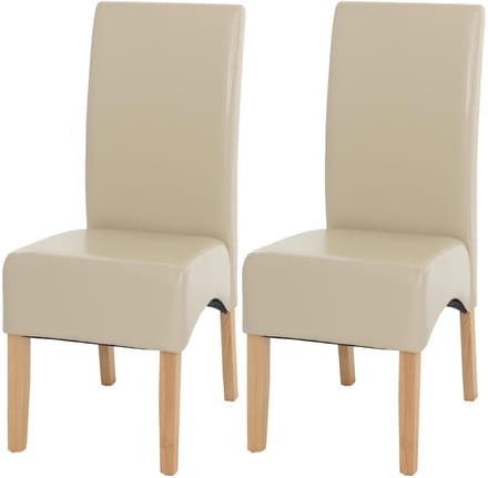 Set van 2 eetkamerstoelen/keukentoelen Latina, LEER ~ crème, lichte poten