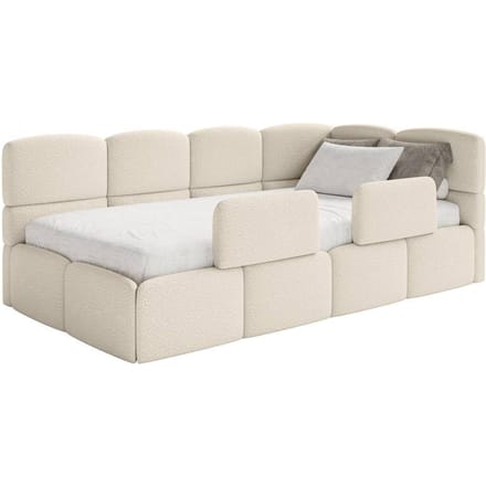 Jeugdbed Chloe rechts bouclé 90x200 met opbergruimte en rails | NADUVI Collection