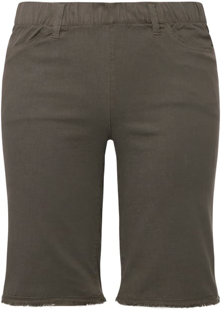 Ulla Popken - Dames - Bermuda gerafelde zoom elastische tailleband - Lodengroen - Maat 62