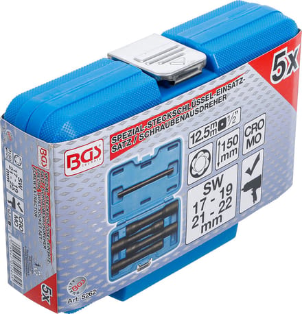 BGS Spiraalprofiel-doppenset / schroefuitdraaier, diep 1/2 17 - 22 mm, 5 delig