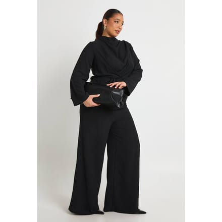 boohoo Dames Plus Geweven Draperende Lange Mouw Blouse & Broek Co-Ord | Zwart | Maat: 48