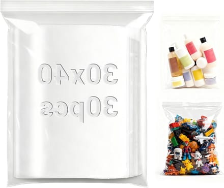 Set van 30 hersluitbare plastic zakken 30 x 40 cm, ideaal voor voedsel, kleding en opslag van kantoorbenodigdheden