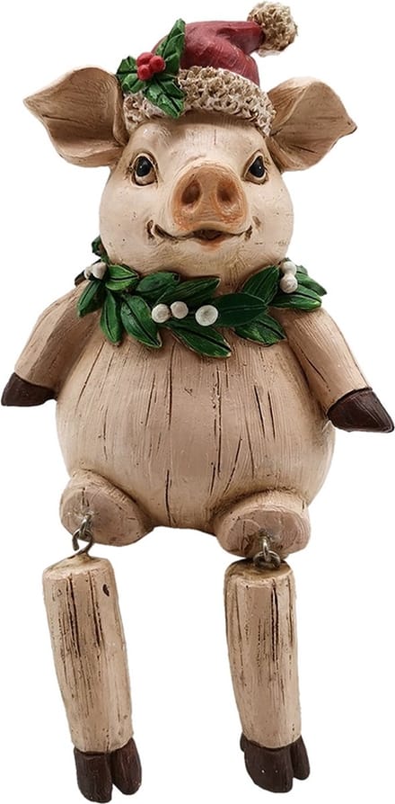 Clayre & Eef Beeld  Varken 8*7*10 cm Roze Kunststof Woonaccessoires beeld decoratie  Decoratieve Accessoires