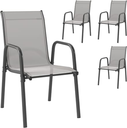 Outsunny Tuin Eetkamerstoel-Metaal, Mesh-69L x 51B x 87H cm-Lichtgrijs