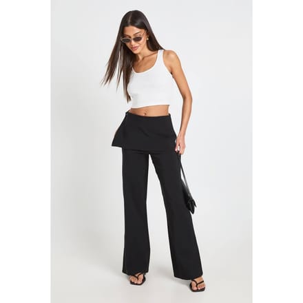 boohoo Dames Bengaline Rok Wikkel Over Rechte Pijp Broek | Black | Maat: 12