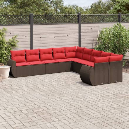 vidaXL - 10-delige - tuinbankset - met - kussens, - bruin - polyrotan