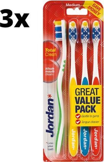 3x Jordan Total Clean Medium Tandenborstel - 4 stuks
