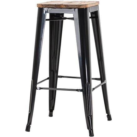 Legend Metalen barkruk zwart - met houten zitting - 77 cm