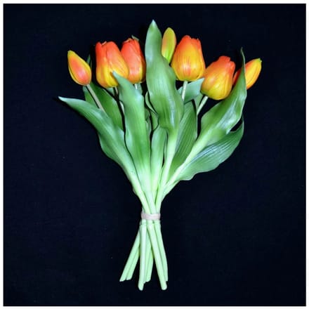 Real touch tulpen - Bos van 7 tulpen - Oranje/geel - 31 cm