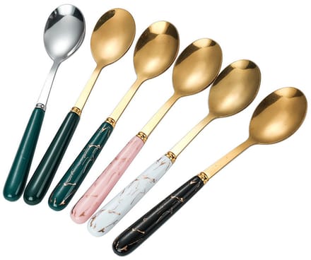 Cuhostki 6pcs Stainless Steel Ceramic Handle Spoon Set Elegant Design Dishwasher Safe