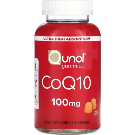 Qunol, gummies CoQ10, saveur orange crémeuse, 100 mg, 90 gummies (50 mg par bonbon gélifié)