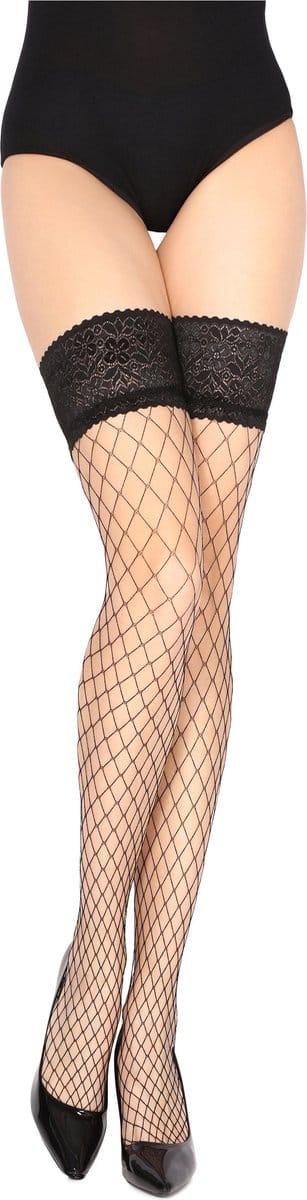 Merry Style MSSS003 Dames Visnet Kousen - mat - Stay-Up - dubbele siliconen band - elastisch - Polyamide - Zwart - M / L