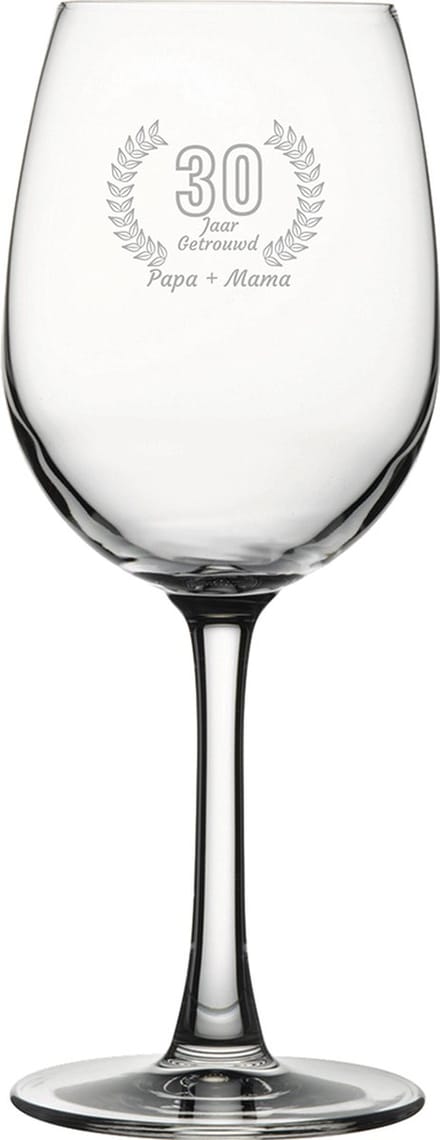 Gegraveerde witte wijnglas 36cl Papa + mama 30 jaar getrouwd