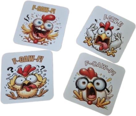 Grappige onderzetters set 4 stuks met afbeeldingen F CAW F