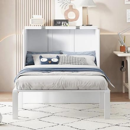 Ruimtebesparend Kastbed 90 x 200 cm - Opklapbed met Lattenbodem voor Tienerkamers
