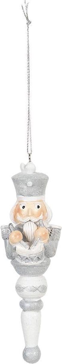 Clayre & Eef Kersthanger 4*4*13 cm Grijs Kunststof Kerstbal Kersversiering Kerstboomversiering