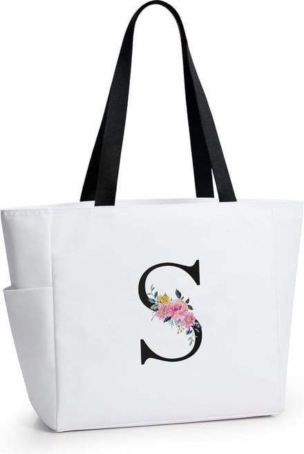 Gepersonaliseerde Strandtas met Initiaal - Waterdichte Grote Tote Bag met Rits