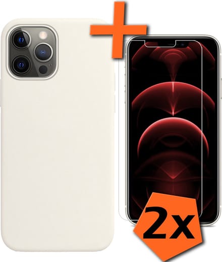 Hoes - Met 2x Screenprotector - Geschikt voor Apple iPhone 14 Pro Max - Sterk & Shockproof - Back Cover - Siliconen Case - Telefoon Hoes - Wit