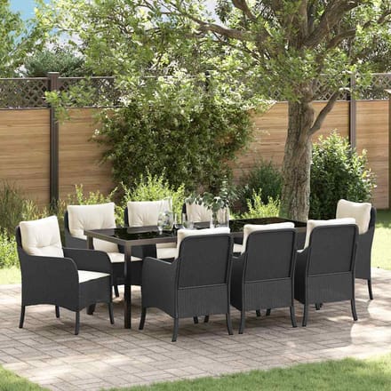 vidaXL - Tuin - Eettafel - Set - 9 - st - Zwart - poly - rattan