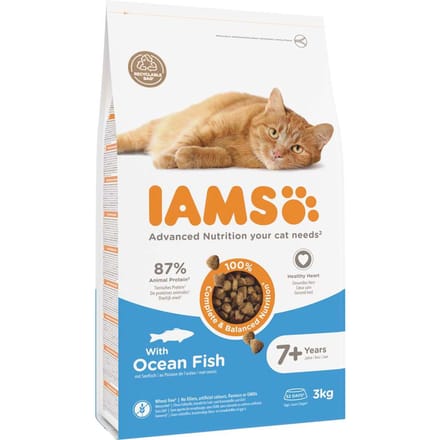Voordeelpakket: 2x 3kg IAMS Advanced Nutrition Senior 7+ met zeevis droogvoer voor katten