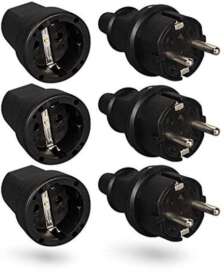 Set van 3 Electriche Stekkers met Bochtbescherming - 250V, 16A, IP20 - Voor Binnengebruik