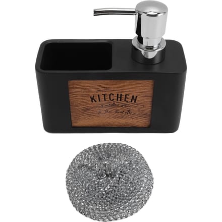Distributeur de Savon à Vaisselle Résine ABS Cuisine Distributeur de Savon Liquide avec Brosse à Vaisselle pour Cuisine Domestique black