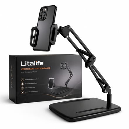 Litalife Verstelbare Arm Standaard - Telefoon & Tablet Houder Zwart