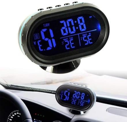 Digitale Autothermometer - Voltmeter Klok - Auto Interieur - Dubbele Achtergrondverlichting - 92 x 55 cm - Blauw/Rood