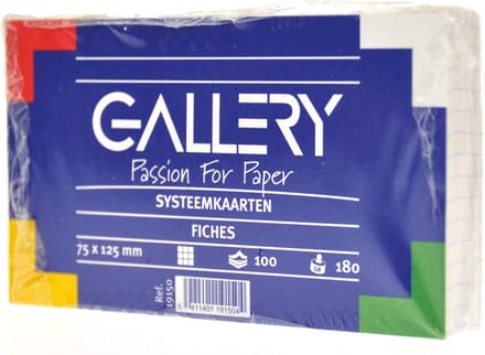 Gallery witte systeemkaarten, ft 7,5 x 12,5 cm, geruit 5 mm, pak van 100 stuks