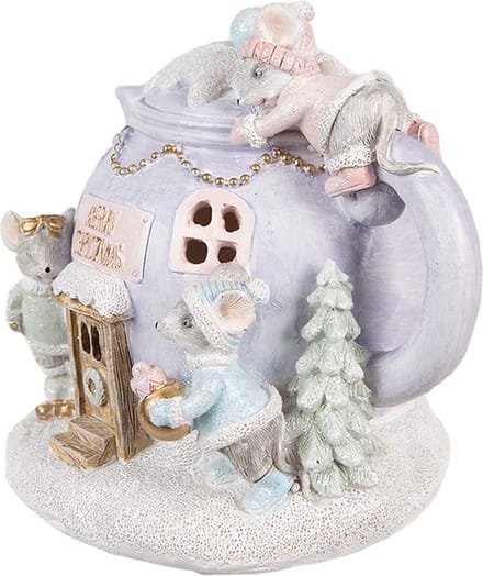 Clayre & Eef Beeld Theepot 15x11x12 cm Paars Polyresin Kerstdecoratie