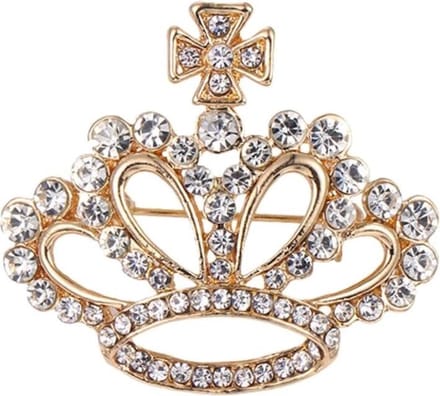 Fako Bijoux® - Broche - Kroon - Kristal - 43x39mm - Goudkleurig