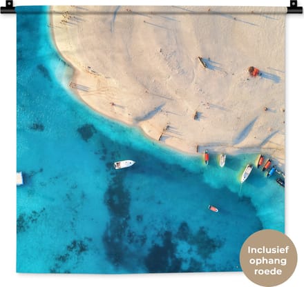 Wandkleed - Wanddoek - Strand - Boot - Kleuren - 60x60 cm - Wandtapijt