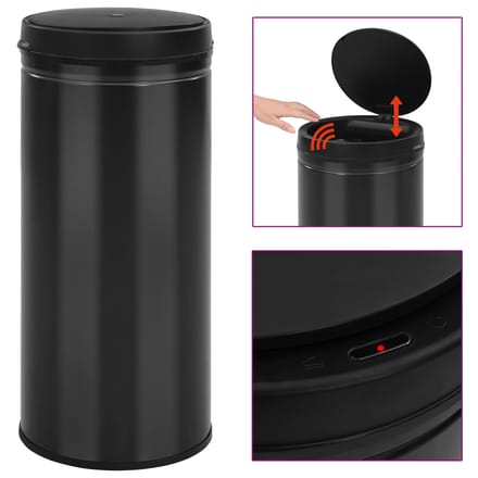 vidaXL - Prullenbak - met - automatische - sensor - 80 - L - koolstofstaal - zwart