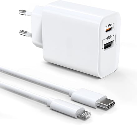 Dubbele usb C oplader geschikt voor iPhone - 35w usb en usb C adapter - Oplader met 2 poorten - 2 meter