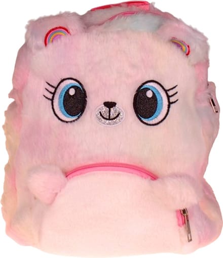 Rugzak Pluche - Rainbow Bear Fluffy- Unicorn - Wit & Multicolor - 30x25cm