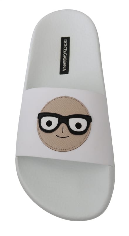 Dolce & Gabbana Witte Leren #dgfamily Slides Schoenen Sandalen