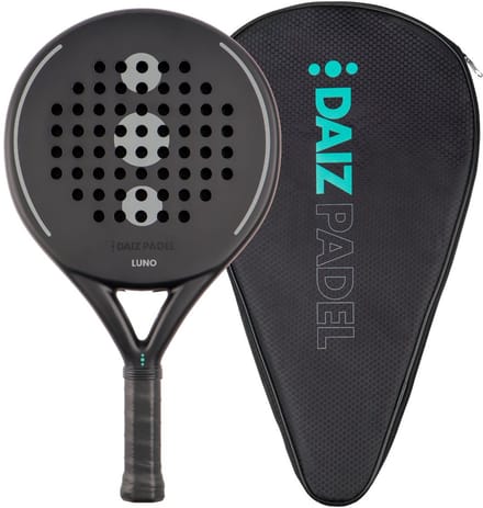 DAIZ PADEL RACKET - Luno Round - Premium Carbon - Inclusief Thermo Padeltas & Padel Protector - Padel Racket Zwart Grijs