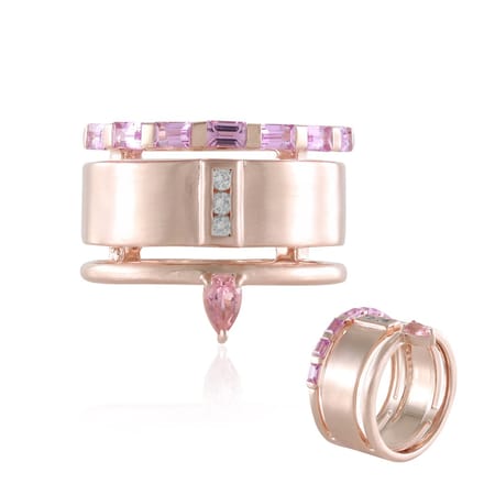 Cavill - 925 Sterling Zilver Ring - Roségoud Verguld - Peervormige Roze Toermalijn 0,16 ct en Roze Saffier 0,58 ct - Elegante Moderne Damesring