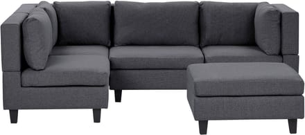 UNSTAD - 4-zitsbank met ottomaan - Donkergrijs - Rechts - Polyester