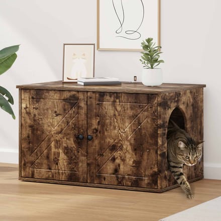 vidaXL - Kattenhuis - Gerookt - eiken - 85 - x - 55 - x - 50,5 - cm - Bewerkt - hout