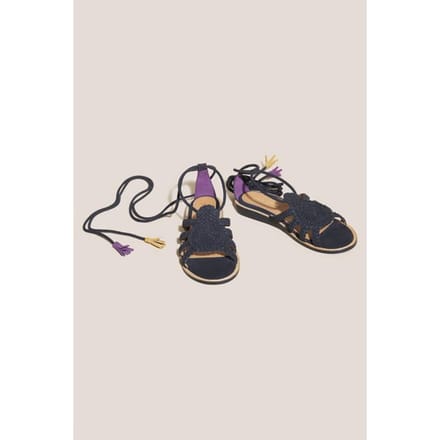 White Stuff Plaited Leather Sandal Tie Leg Pure Black Größe: 3 | Sandalen Outlet | Damen | Schwarz
