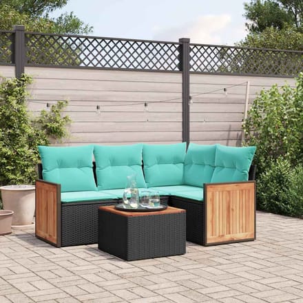 vidaXL - 5-delige - tuinbankset - met - kussens - van - zwart - polyrotan