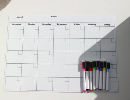 Maandplanner - Whiteboard Magnetisch - A3 liggend - inclusief whiteboard stiften met wisser