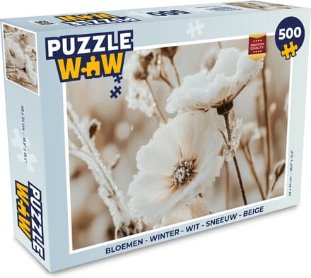 Puzzel Bloemen - Winter - Wit - Sneeuw - Beige - Legpuzzel - Puzzel 500 stukjes