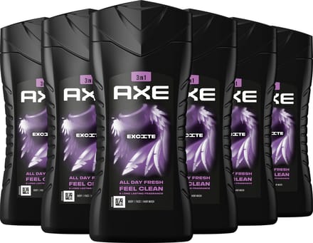 AXE 3-in-1 Douchegel - Excite - 6 x 250 ml - Voordeelverpakking